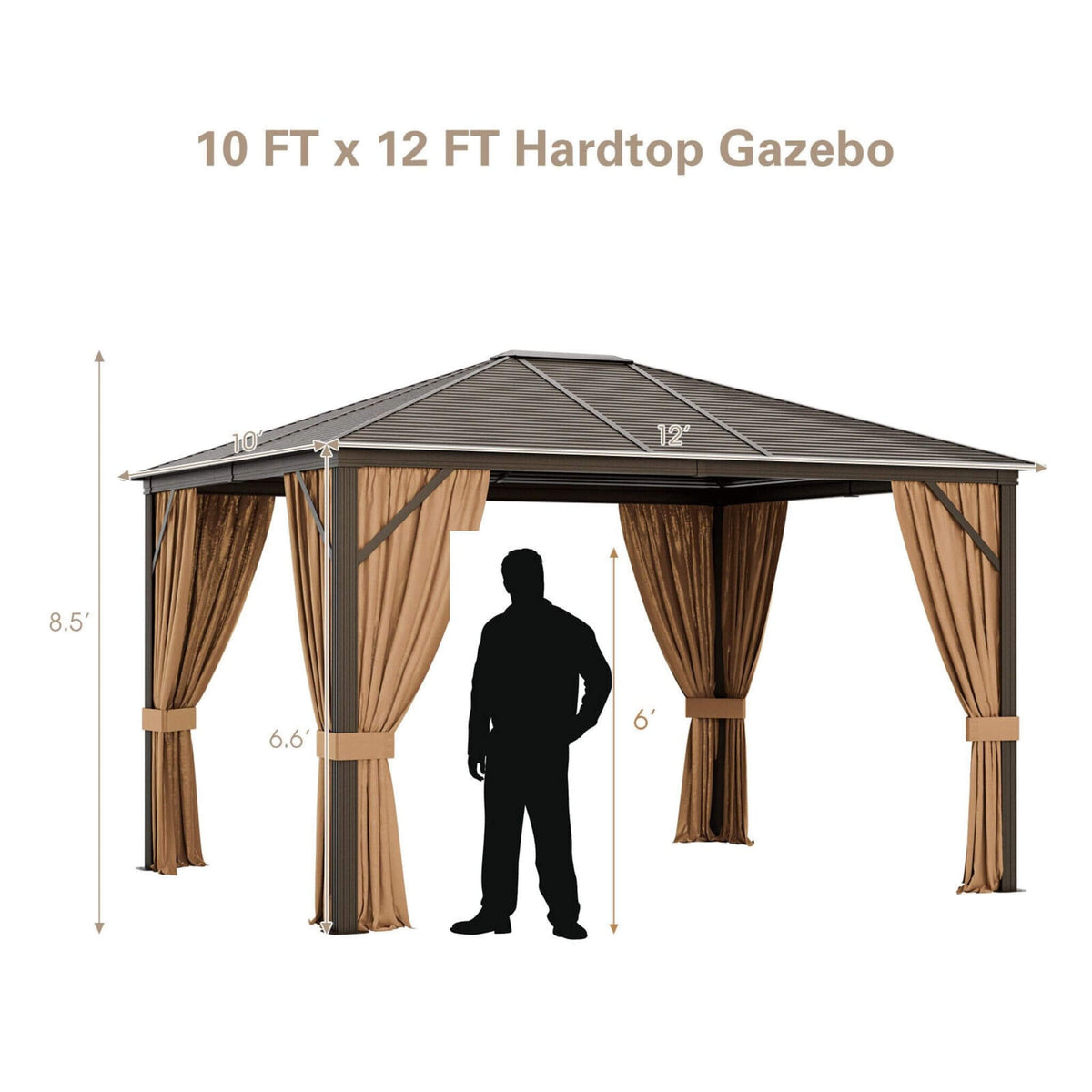 10x12ft Hardtop Patio Gazebo with Galvanized Steel Top & Aluminum Frame