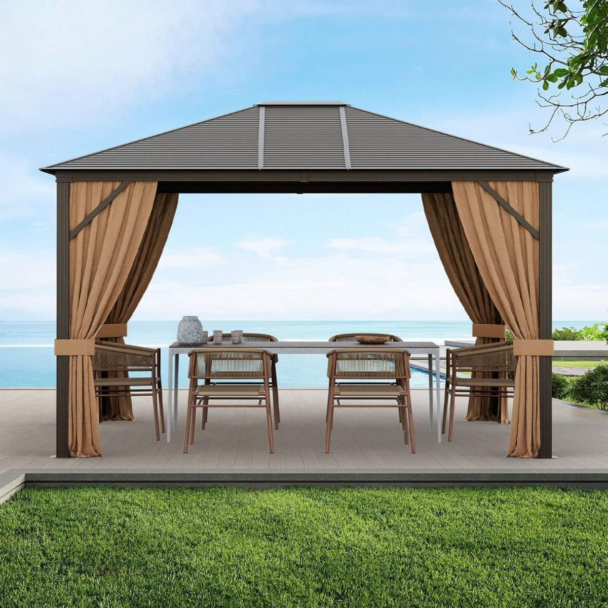 10x12ft Hardtop Patio Gazebo with Galvanized Steel Top & Aluminum Frame