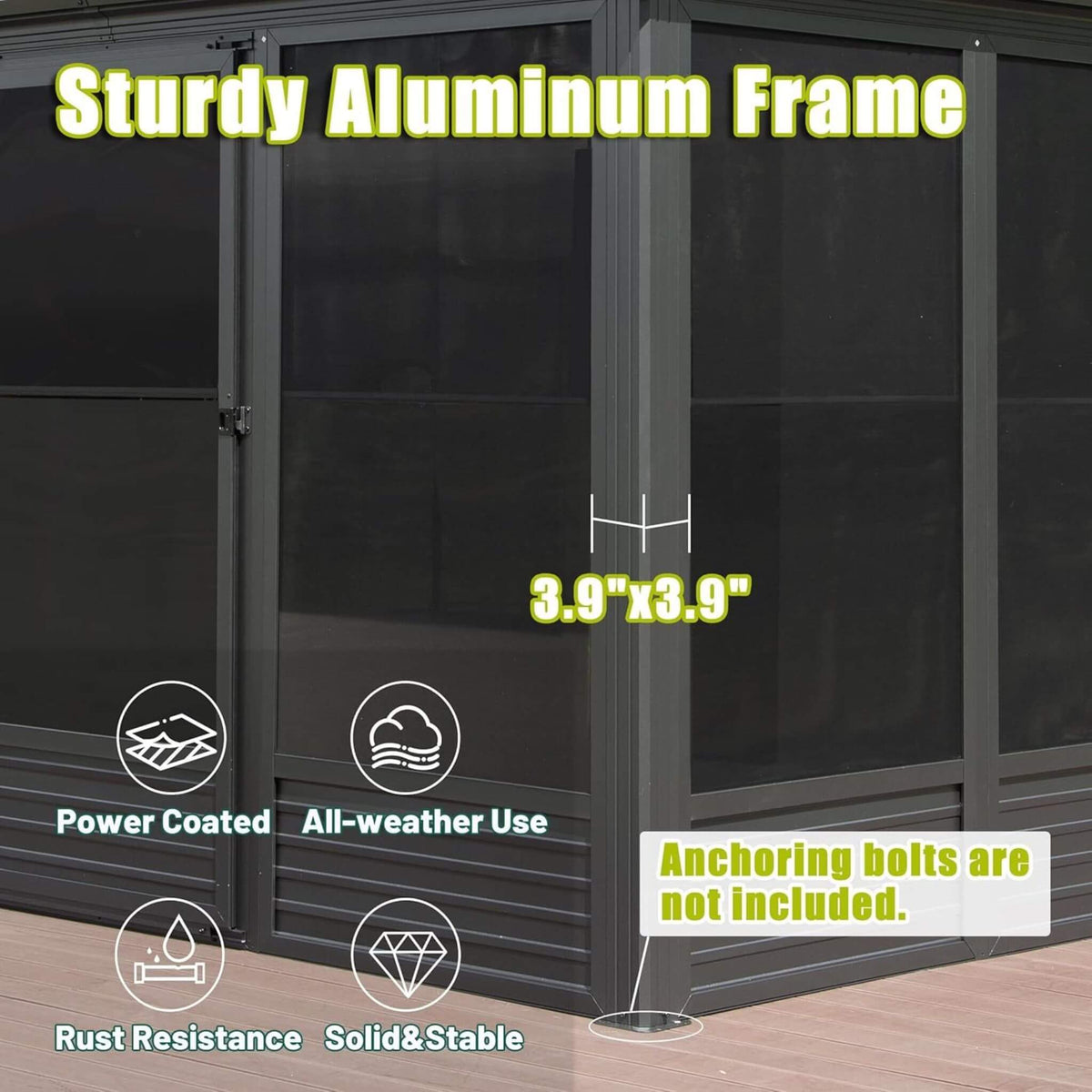 11x14ft Aluminum Hardtop Gazebo Sunroom with Sliding Doors & PVC Screens
