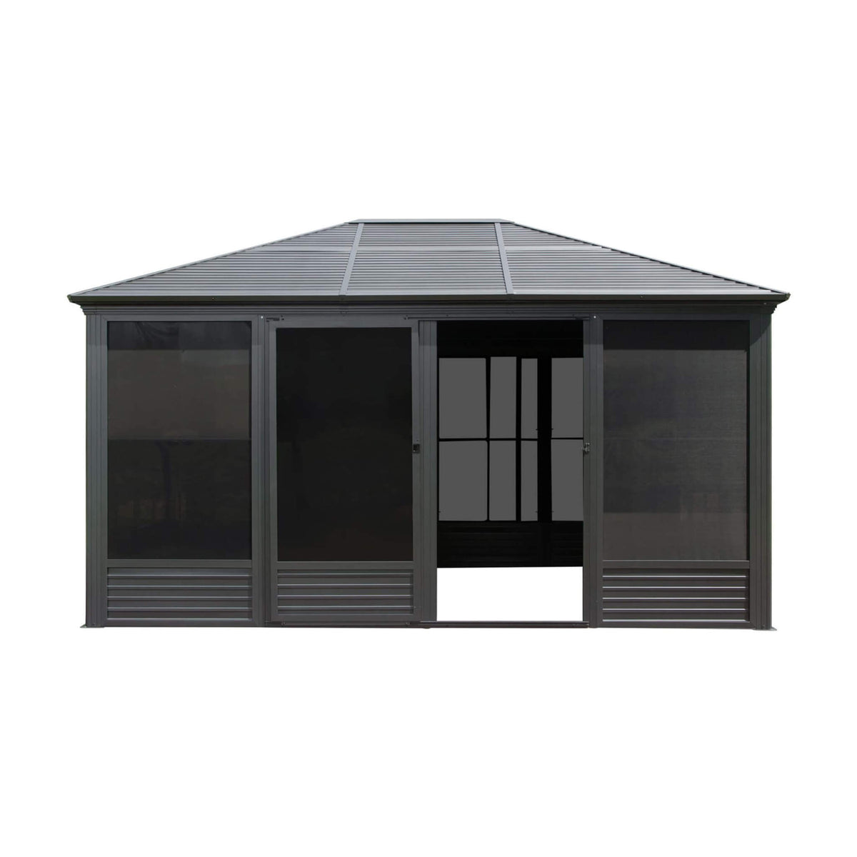 11x14ft Aluminum Hardtop Gazebo Sunroom with Sliding Doors & PVC Screens