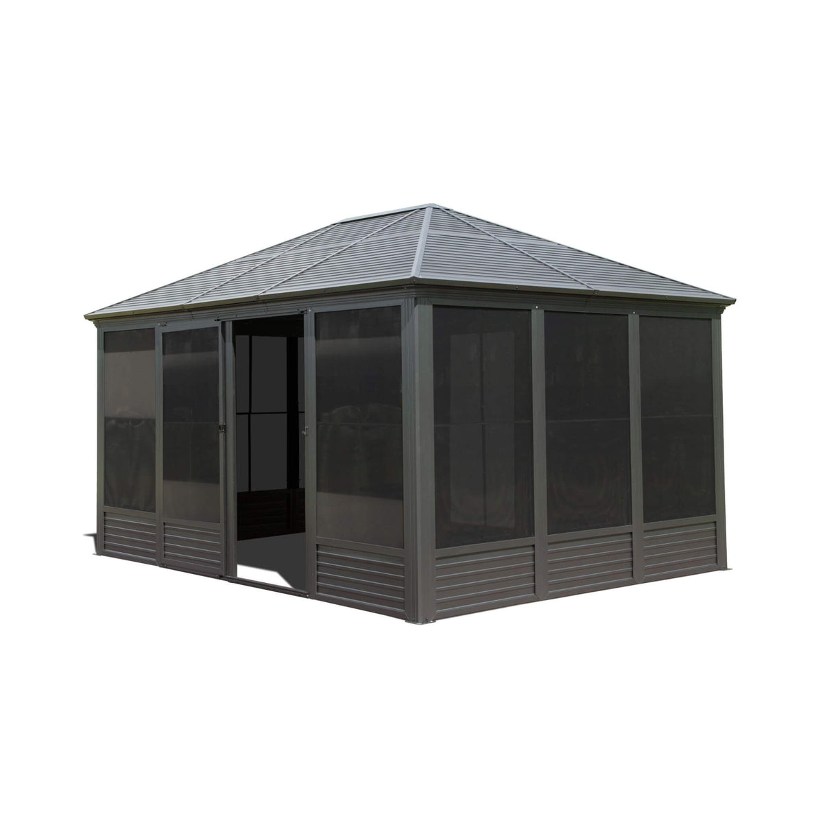 11x14ft Aluminum Hardtop Gazebo Sunroom with Sliding Doors & PVC Screens