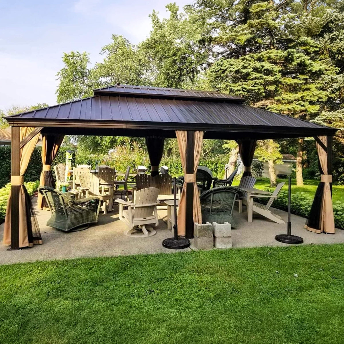 12x20ft Heavy-Duty Hardtop Gazebo with Netting & Curtains