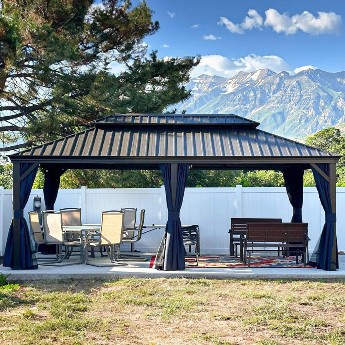12x20ft Heavy-Duty Hardtop Gazebo with Netting & Curtains
