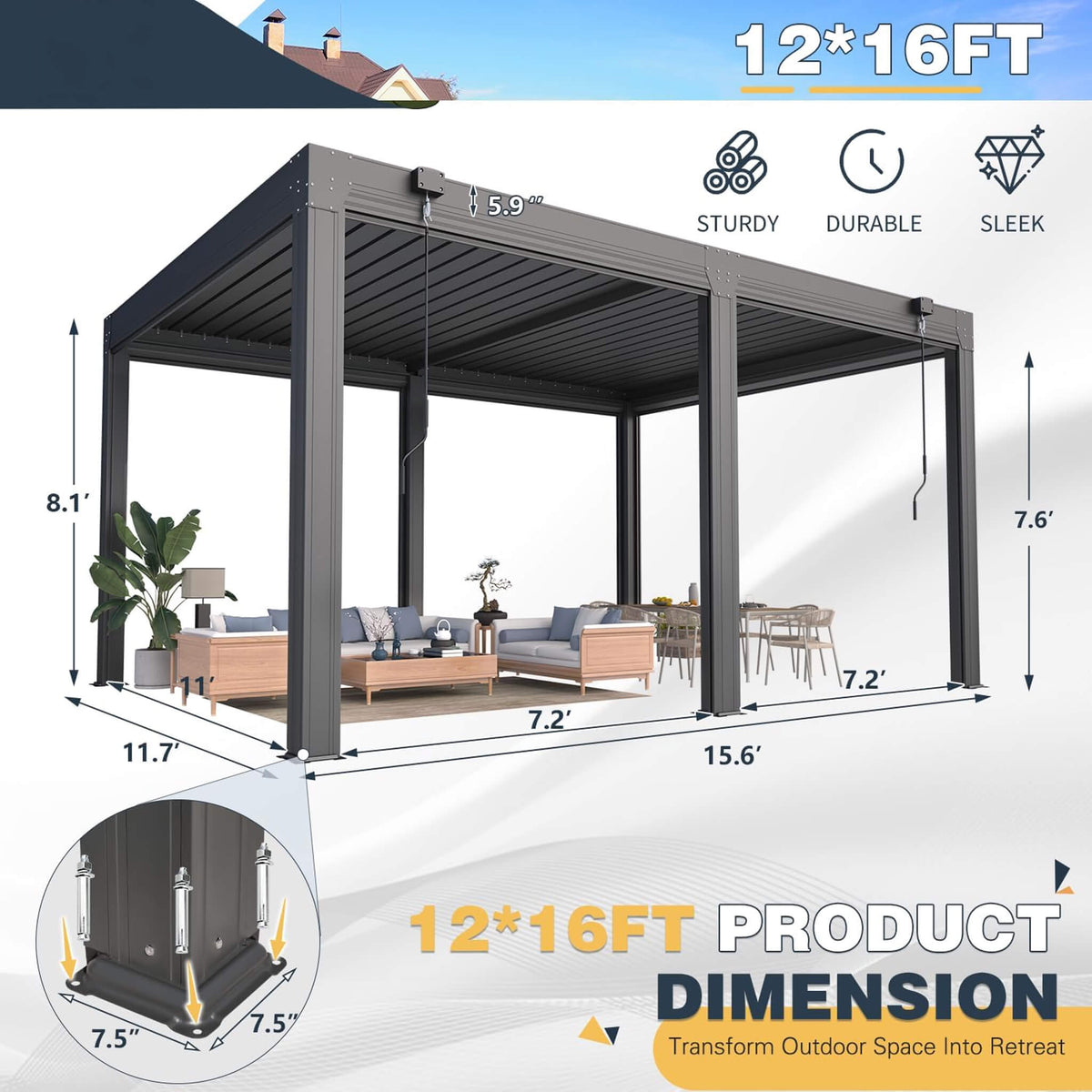 Louvered Aluminum Pergola with Adjustable Roof & Pull-Down Screens