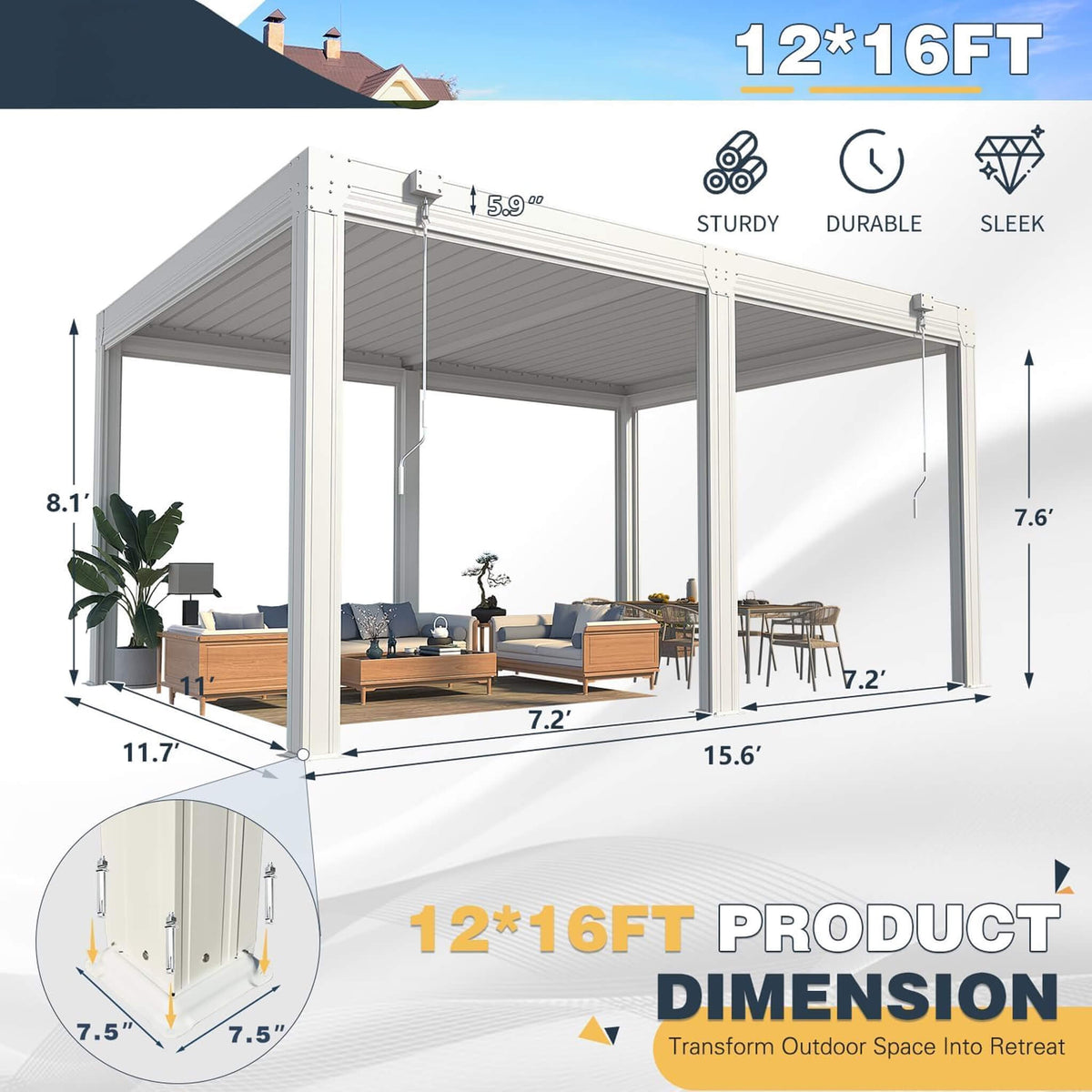 Louvered Aluminum Pergola with Adjustable Roof & Pull-Down Screens