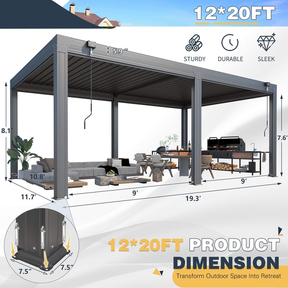 Louvered Aluminum Pergola with Adjustable Roof & Pull-Down Screens