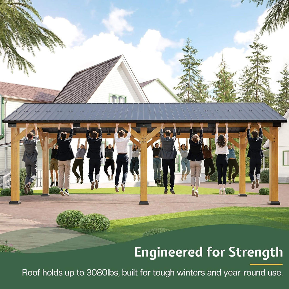 12x24ft Large Heavy-Duty Cedar Wood Hardtop Carport with Galvanized Steel Roof