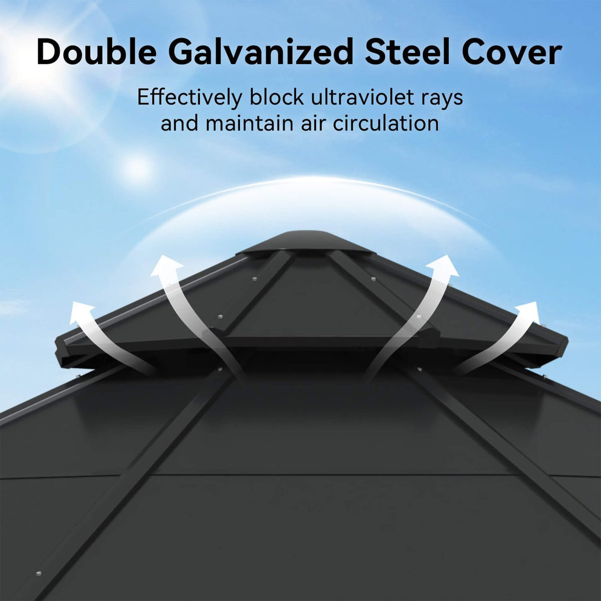 13x13ft Cedar Wood Galvanized Steel Hardtop Double Roof Gazebo
