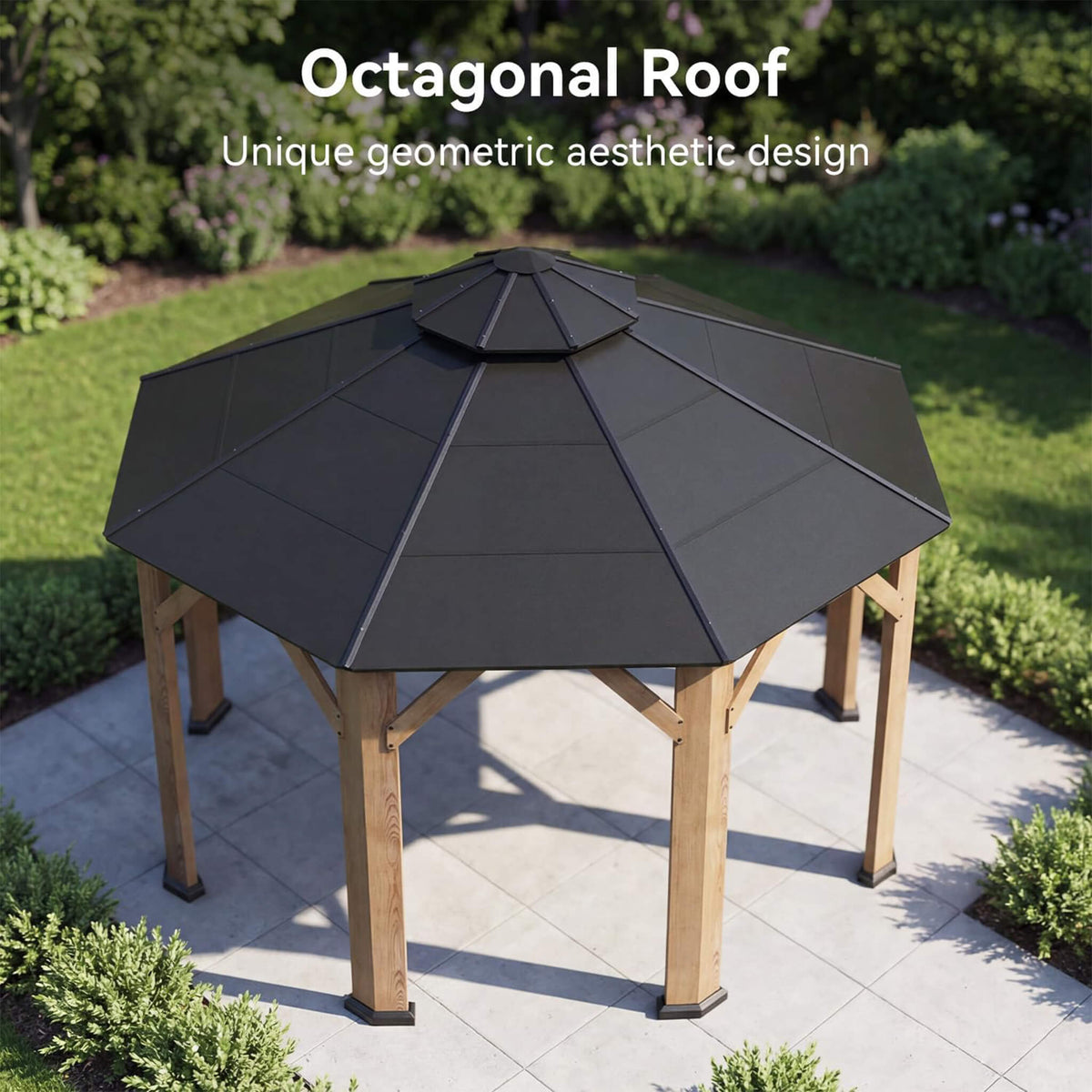 13x13ft Cedar Wood Galvanized Steel Hardtop Double Roof Gazebo