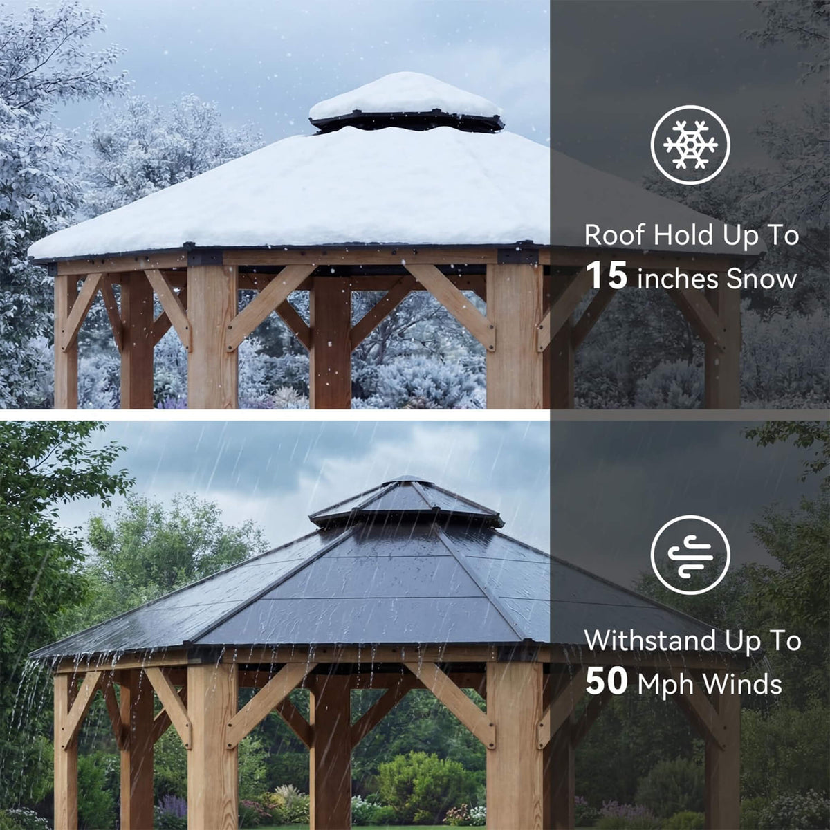 13x13ft Cedar Wood Galvanized Steel Hardtop Double Roof Gazebo