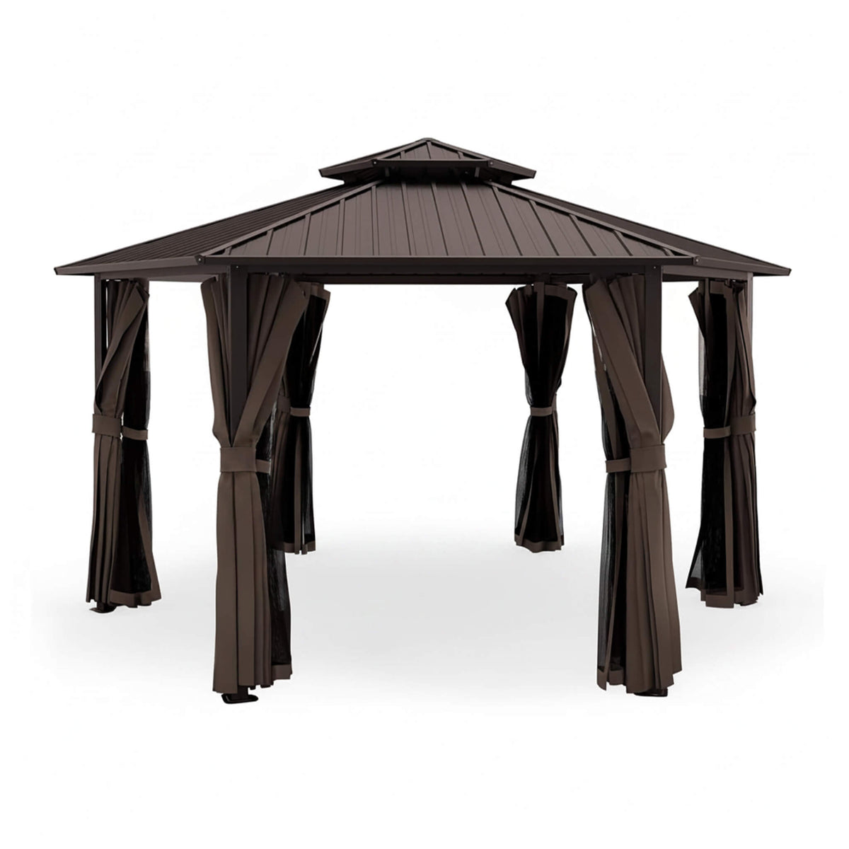 13x15ft Hardtop Hexagonal Gazebo with Curtains & Netting