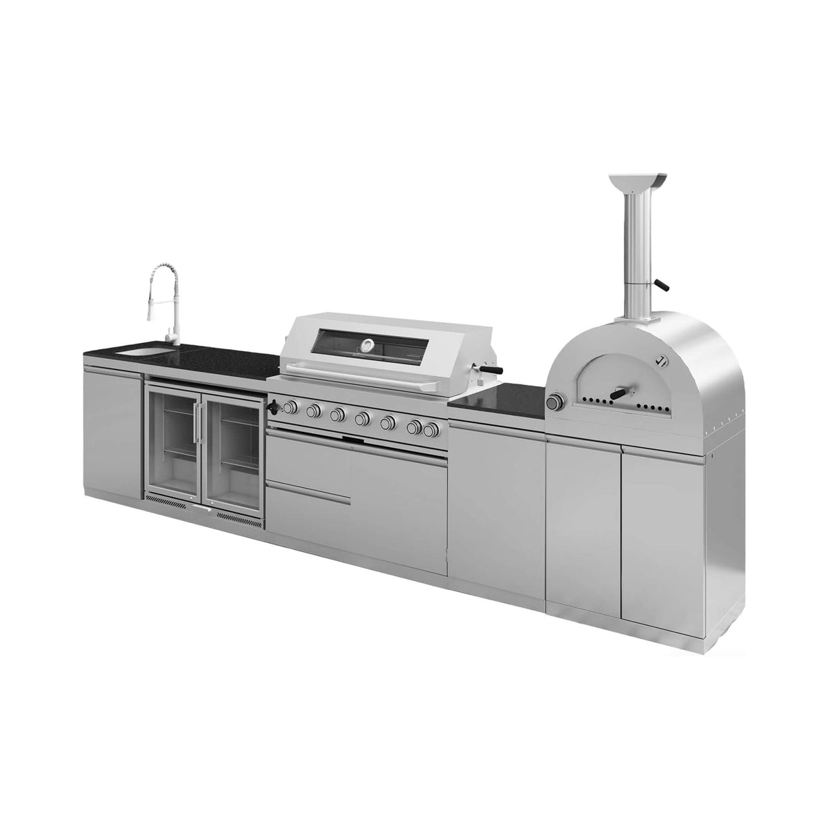 147-Inch 6-Burner 120,000 BTU Outdoor Kitchen Island with Pizza Oven & Rotisserie