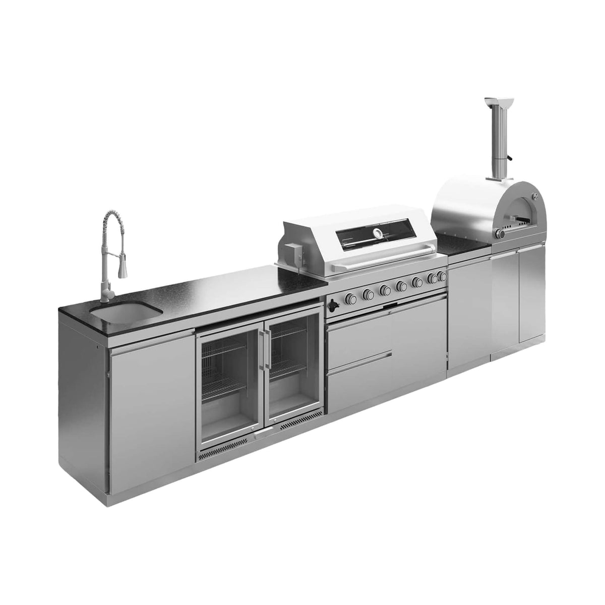 147-Inch 6-Burner 120,000 BTU Outdoor Kitchen Island with Pizza Oven & Rotisserie