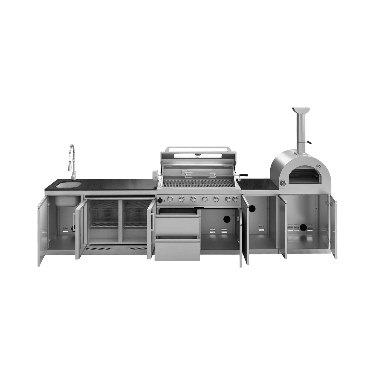 147-Inch 6-Burner 120,000 BTU Outdoor Kitchen Island with Pizza Oven & Rotisserie