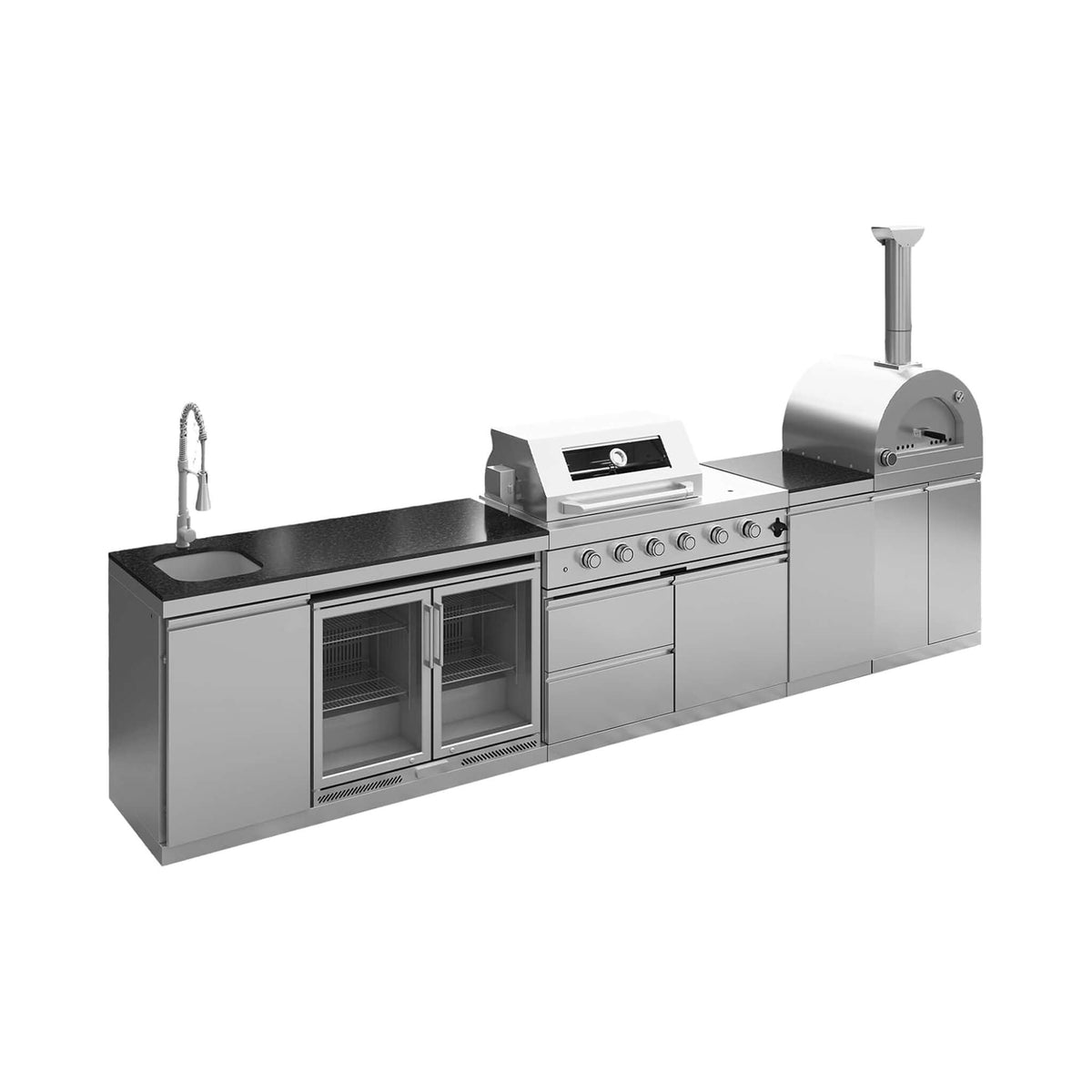 150-Inch 4-Burner 108,000 BTU Outdoor Kitchen Island with Pizza Oven & Rotisserie
