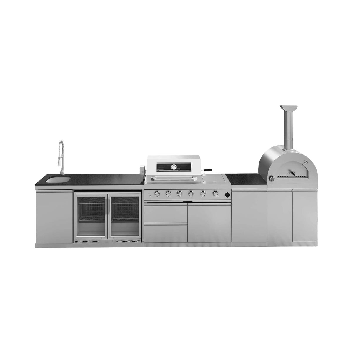 150-Inch 4-Burner 108,000 BTU Outdoor Kitchen Island with Pizza Oven & Rotisserie