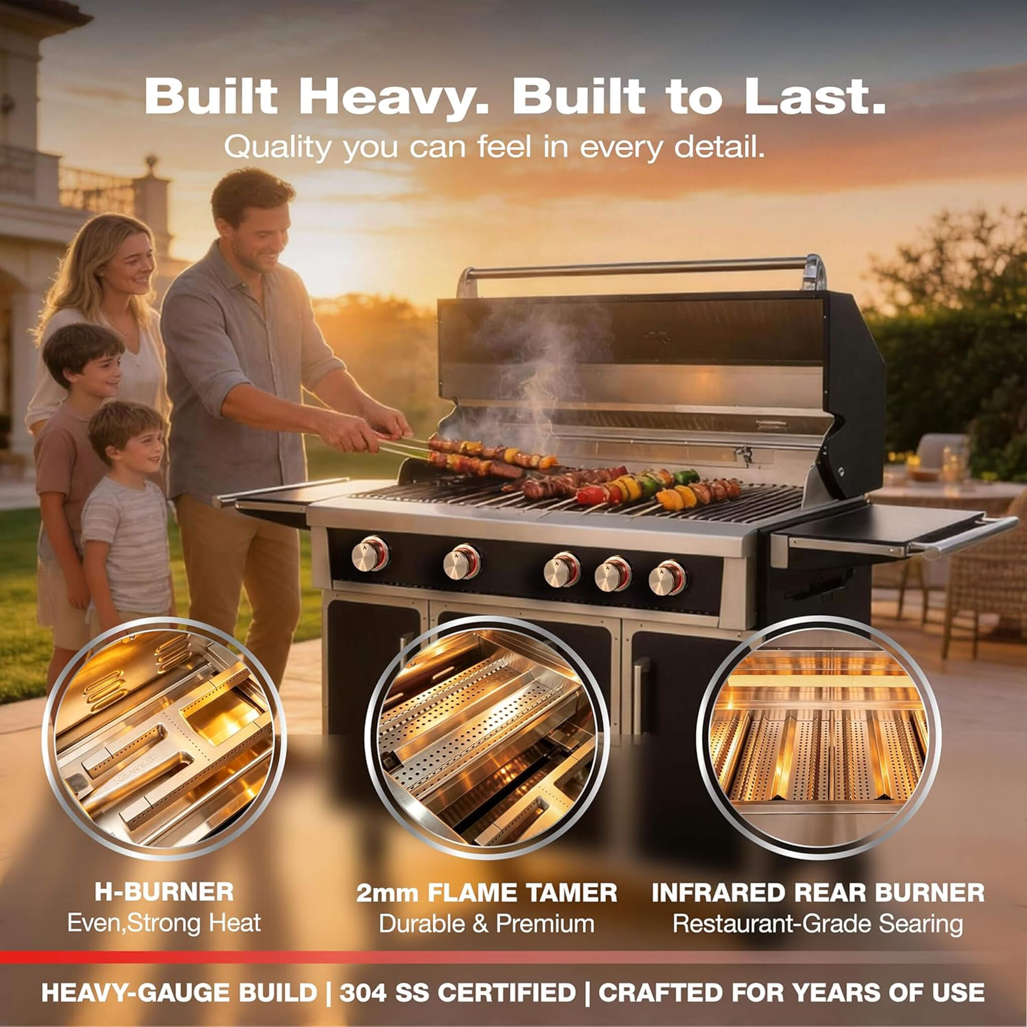 Saksby 49" Professional 99,000 BTU Outdoor Stainless Steel BBQ Grill