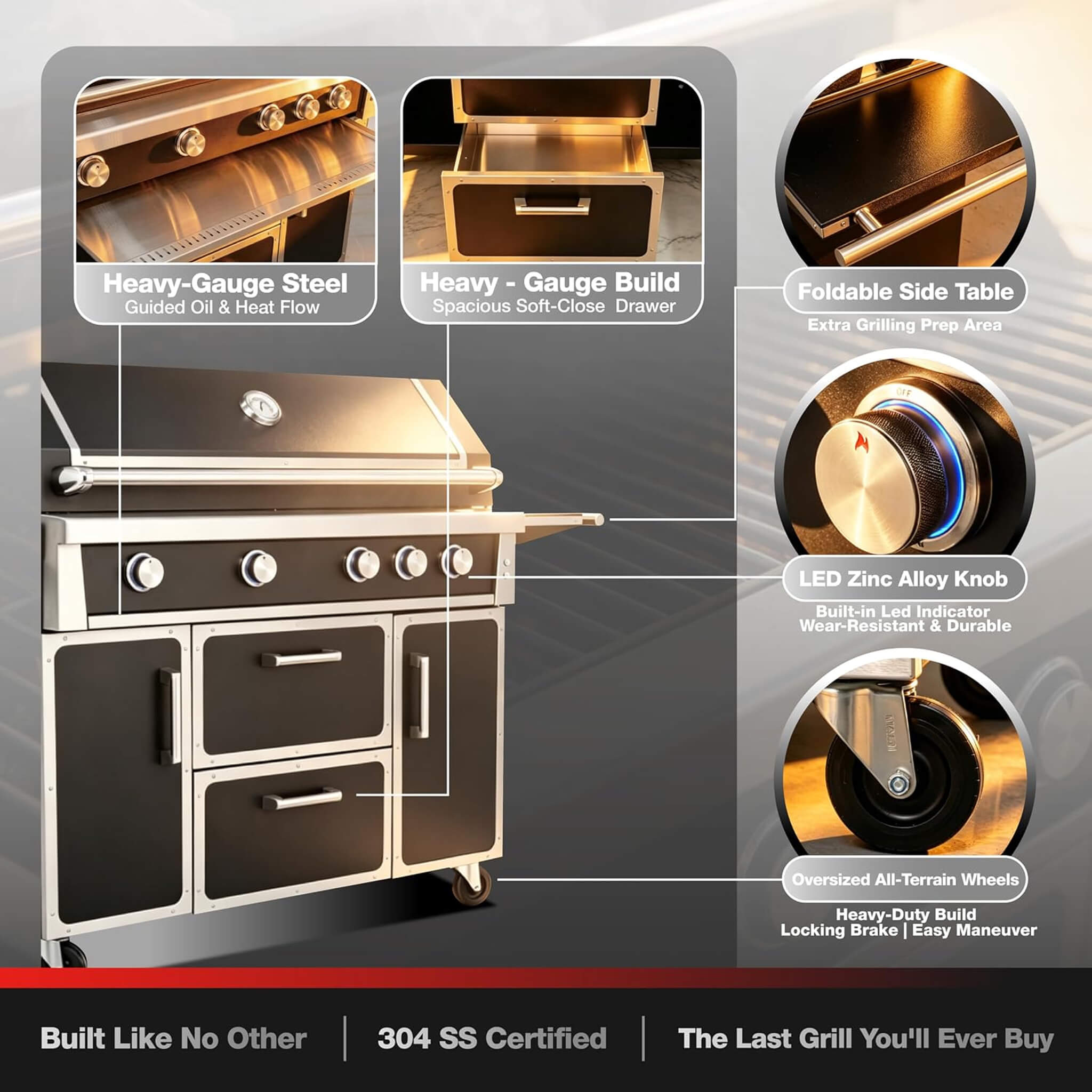 Saksby 49" Professional 99,000 BTU Outdoor Stainless Steel BBQ Grill