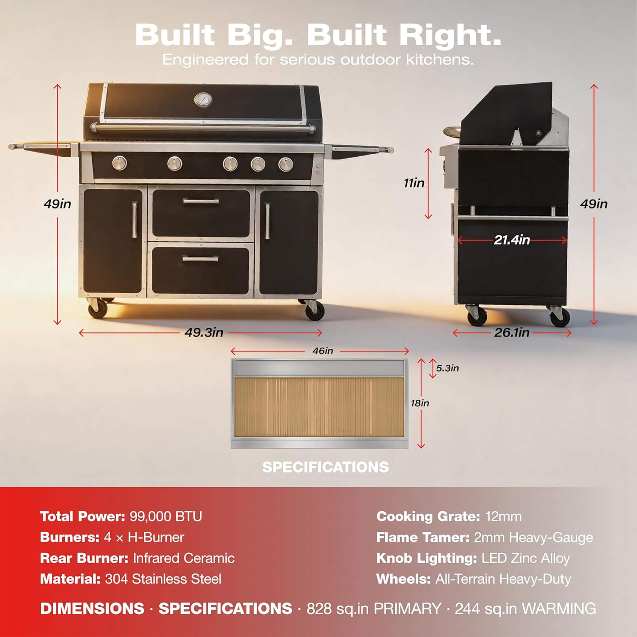 Saksby 49" Professional 99,000 BTU Outdoor Stainless Steel BBQ Grill