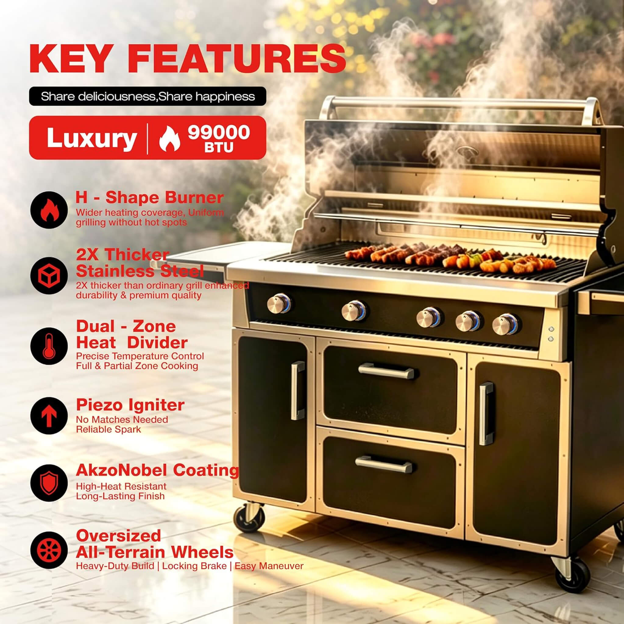 Saksby 49" Professional 99,000 BTU Outdoor Stainless Steel BBQ Grill