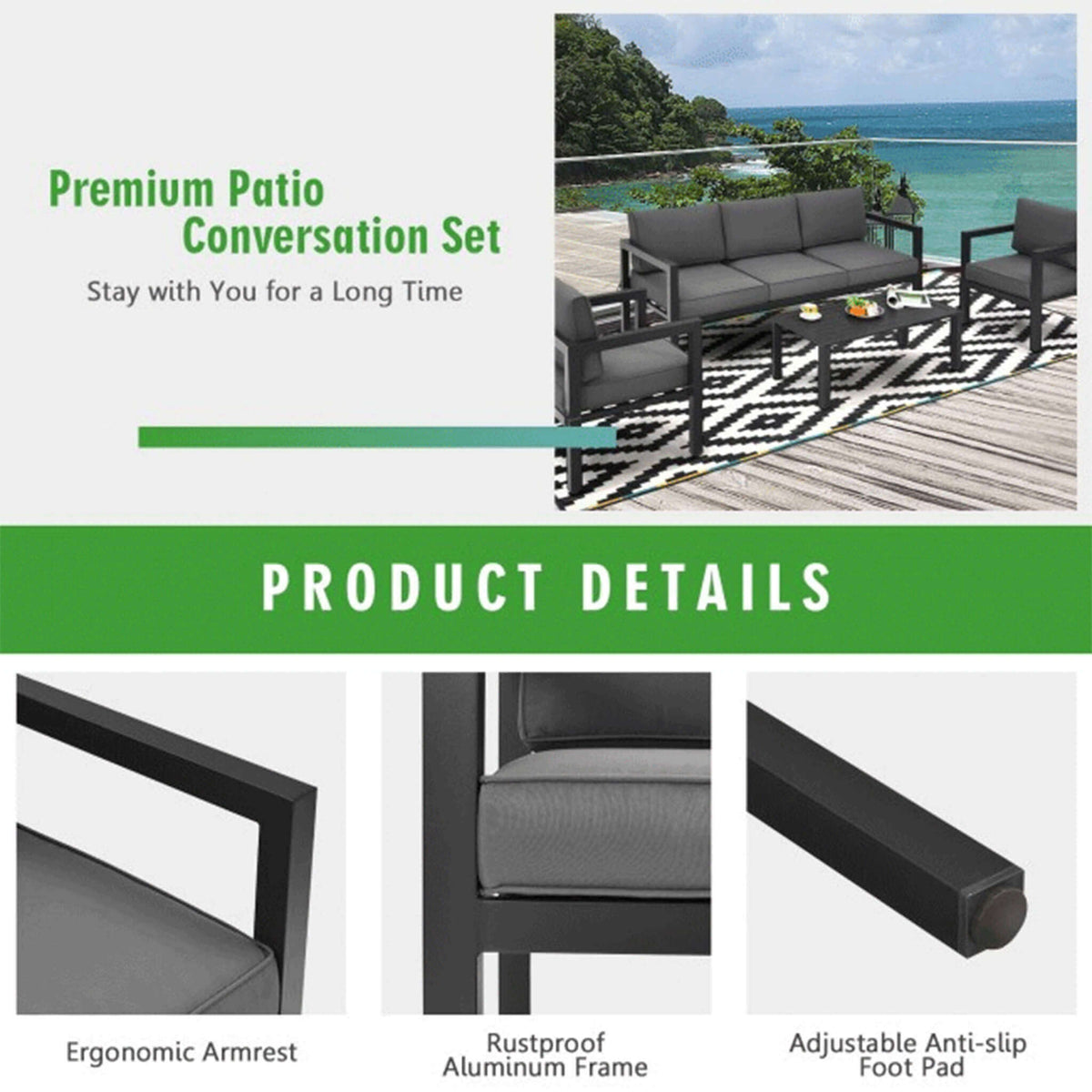 4-Piece Outdoor Patio Furniture Set for Backyard & Poolside