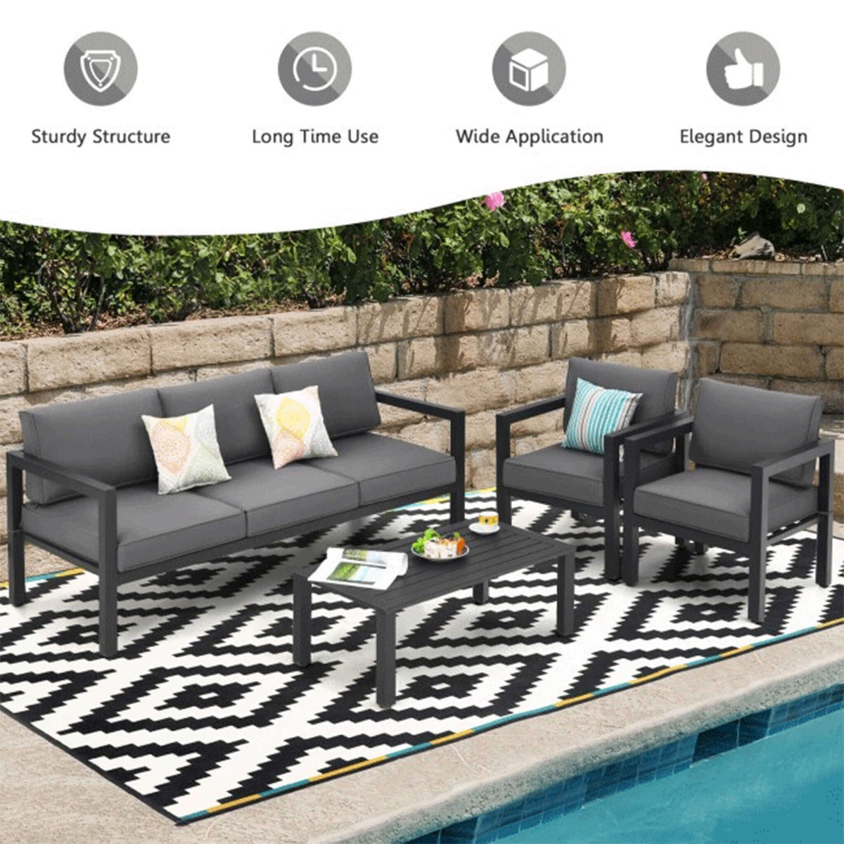 4-Piece Outdoor Patio Furniture Set for Backyard & Poolside