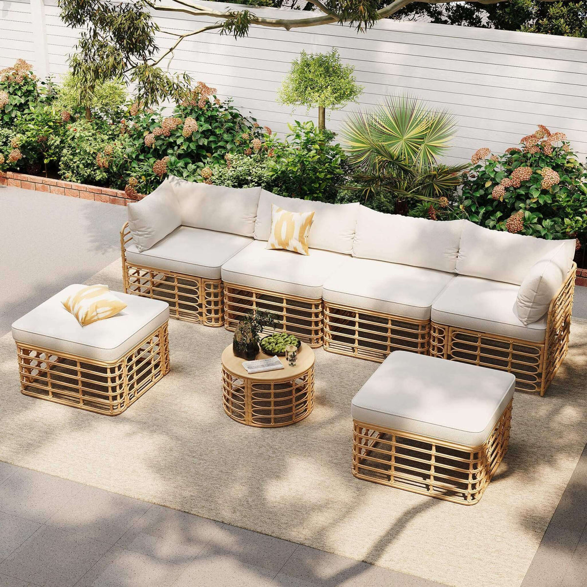 7-Piece Outdoor All-Weather Rattan Patio Sofa Set with Cushions