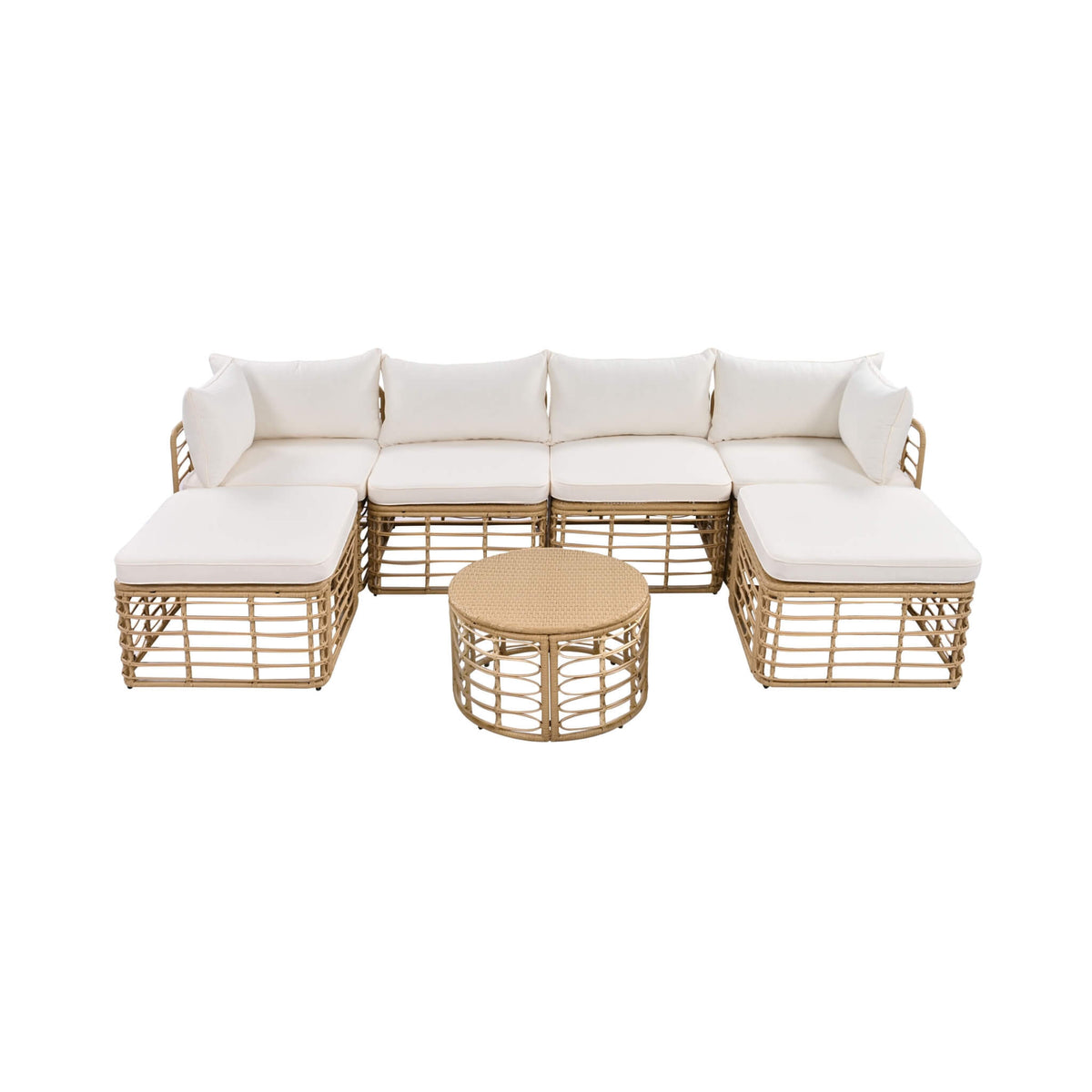 7-Piece Outdoor All-Weather Rattan Patio Sofa Set with Cushions