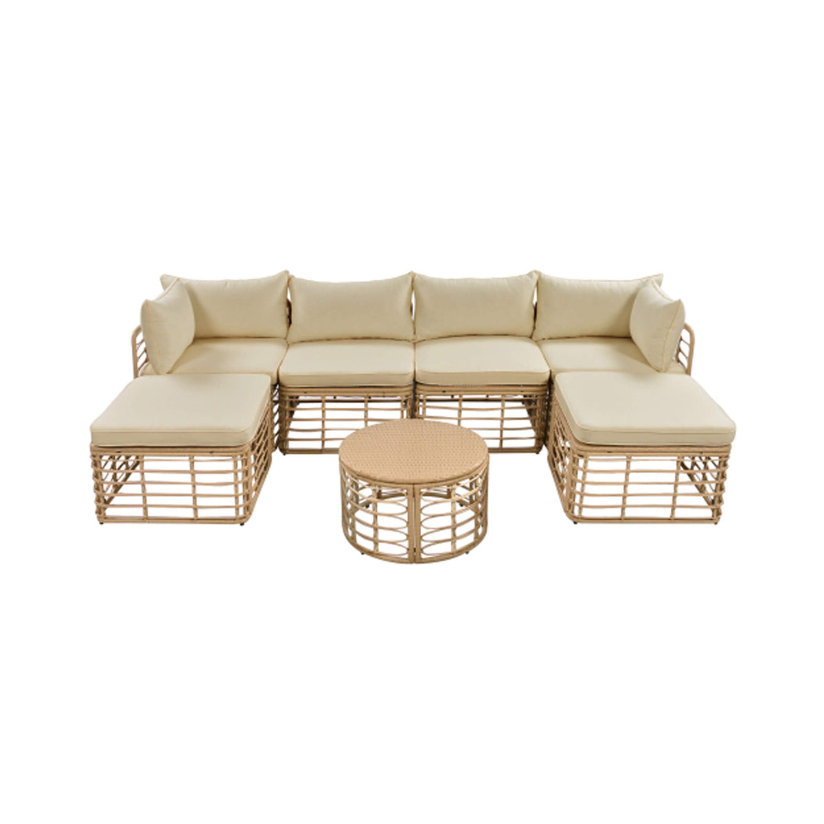 7-Piece Outdoor All-Weather Rattan Patio Sofa Set with Cushions