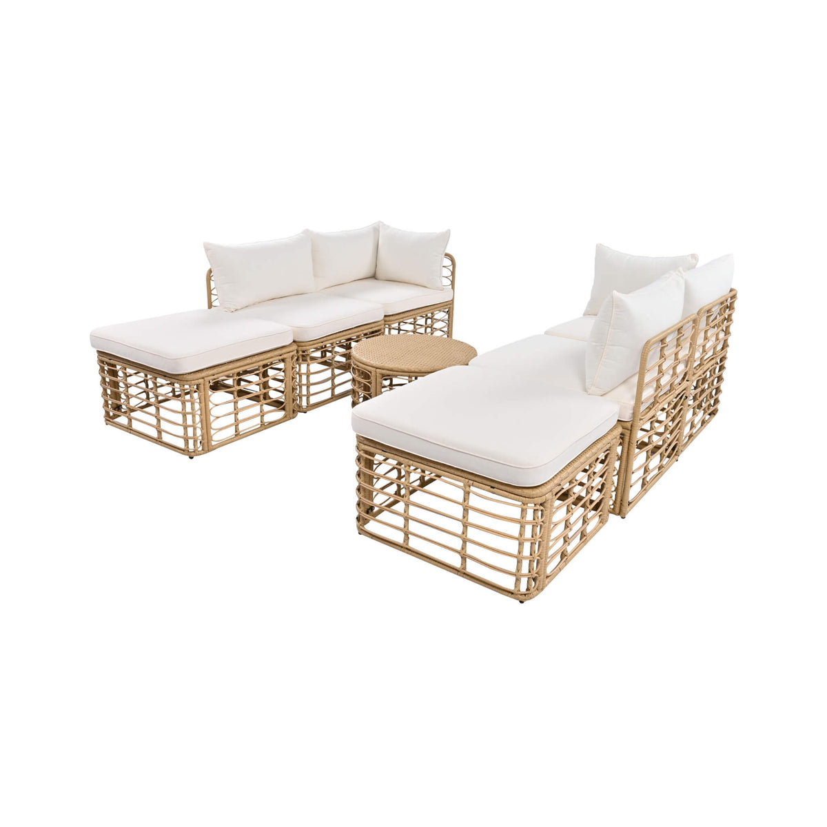 7-Piece Outdoor All-Weather Rattan Patio Sofa Set with Cushions
