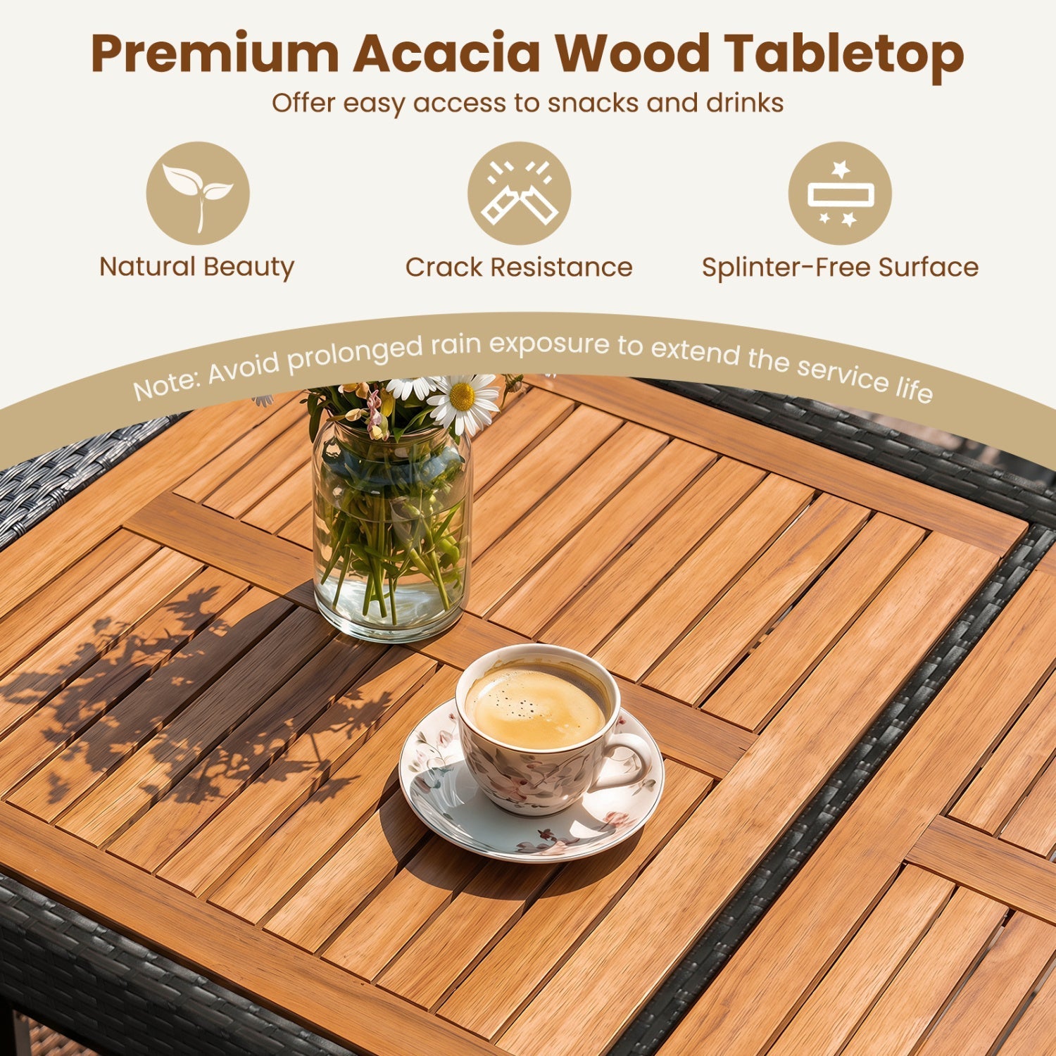 7-Piece Outdoor Wicker Bar Set with Acacia Wood Table & Stools