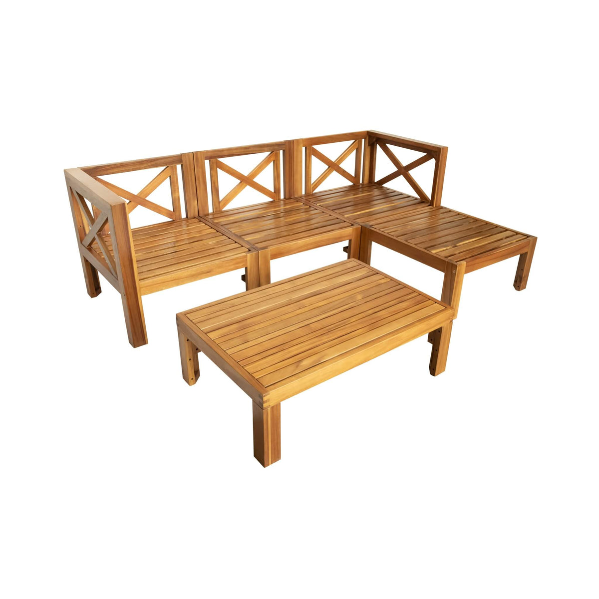 5-Piece Outdoor Hardwood X-Back Sectional Sofa Set with Cushions