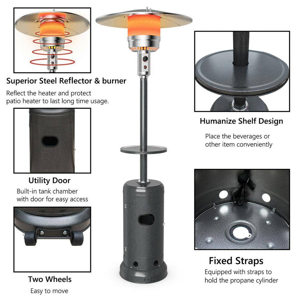 87 In. Tall 48,000 BTU Grey Patio Propane Heater with Cover and Table