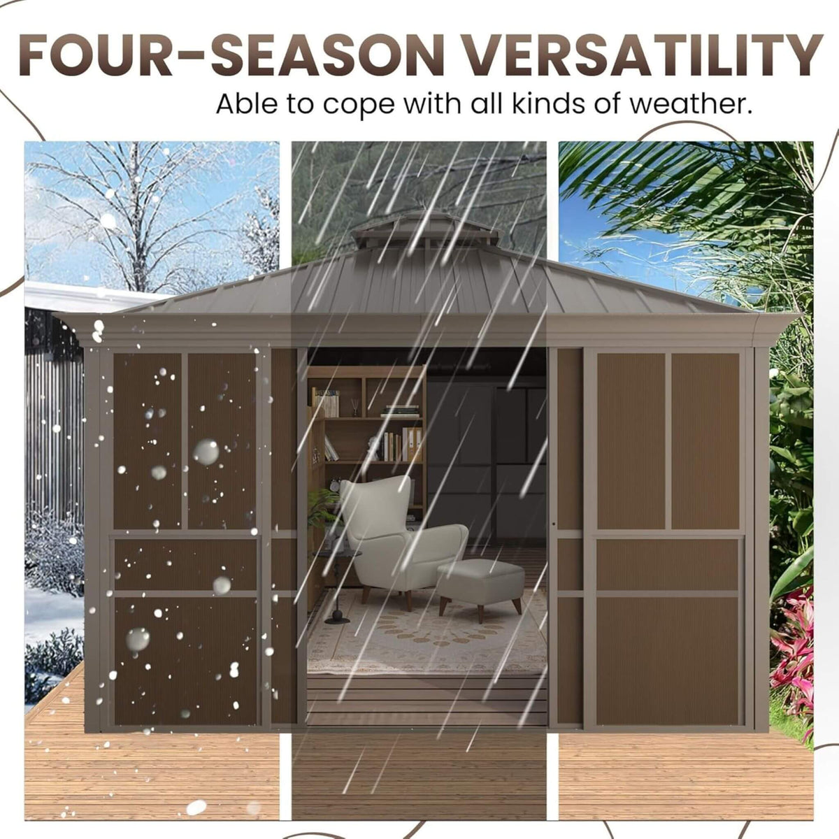 Alora Fully Enclosed Black Sunroom with Lockable Sliding Doors & Double Steel Roof