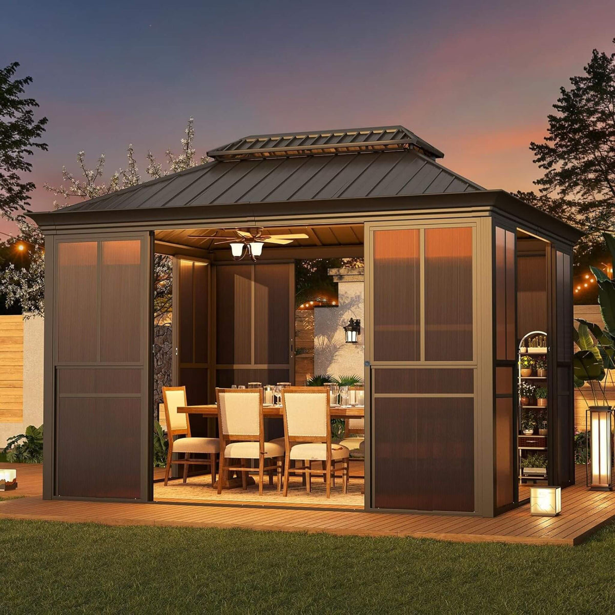 Alora Fully Enclosed Black Sunroom with Lockable Sliding Doors & Double Steel Roof