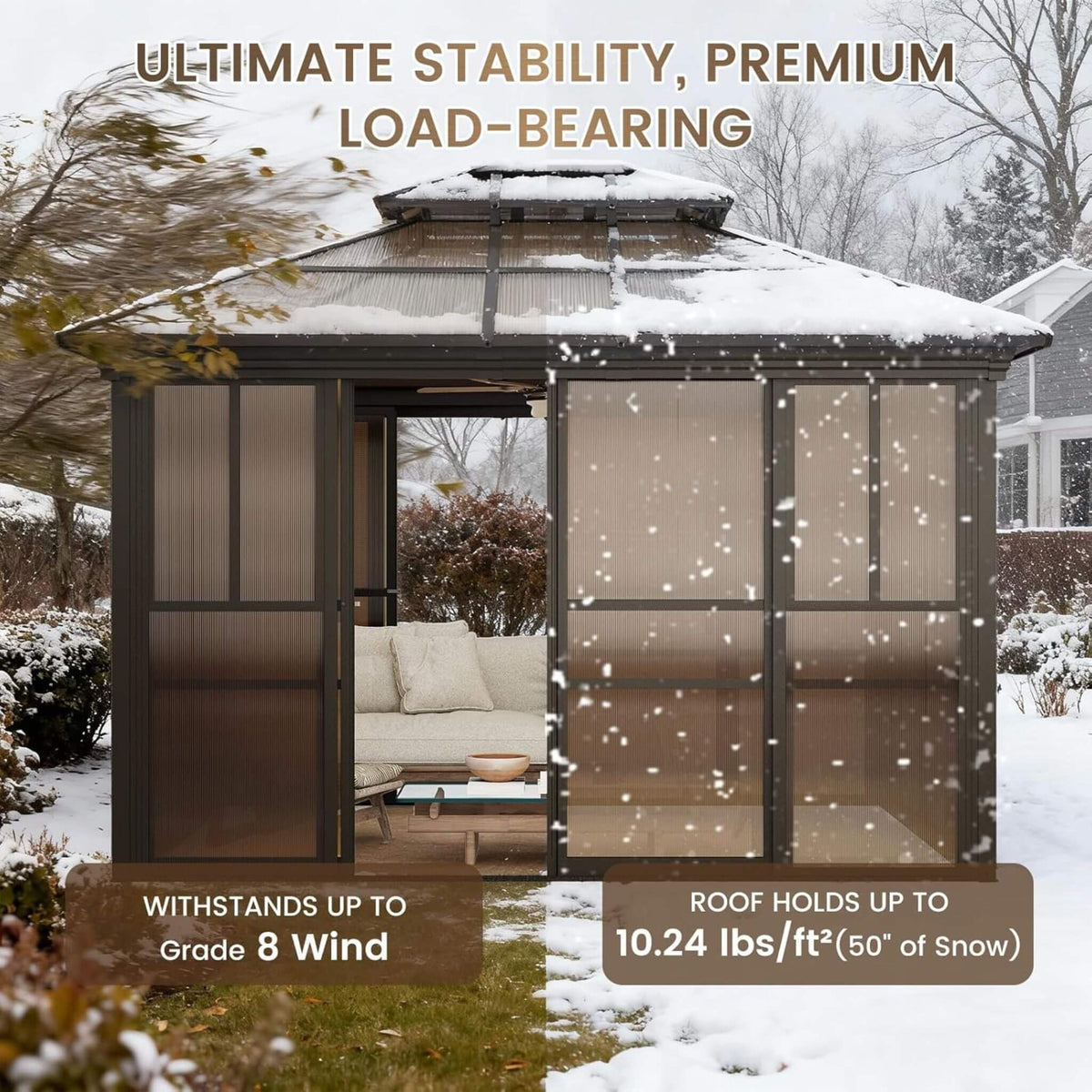 Heavy-Duty Aluminum Frame Backyard Solarium with Polycarbonate Roof & Adjustable Panels