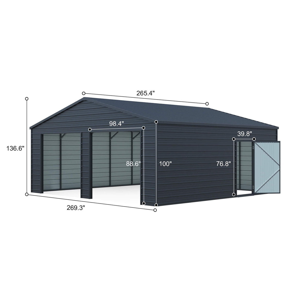 Heavy-Duty Double Garage Galvanized Steel Shed with Side Door