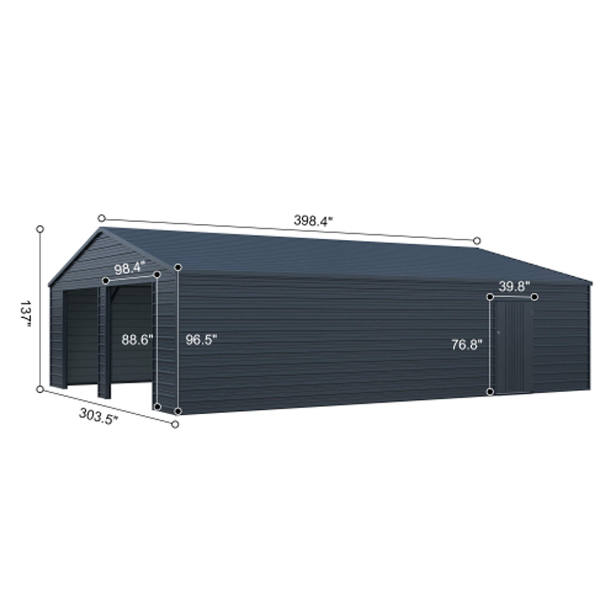 Heavy-Duty Double Garage Galvanized Steel Shed with Side Door