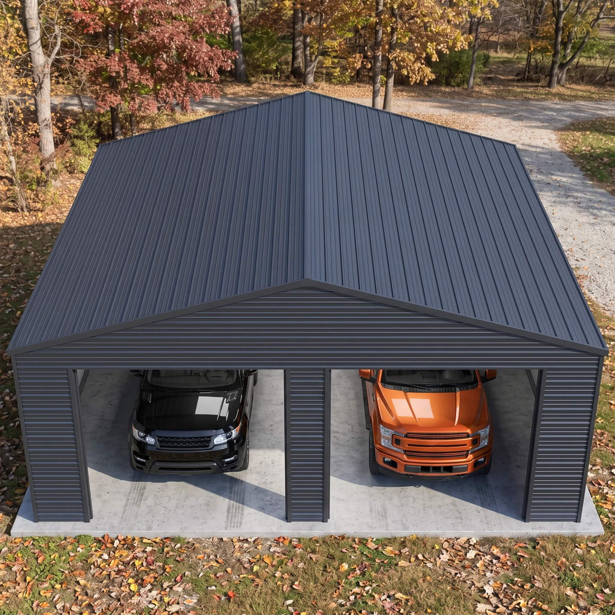 Heavy-Duty Double Garage Galvanized Steel Shed with Side Door