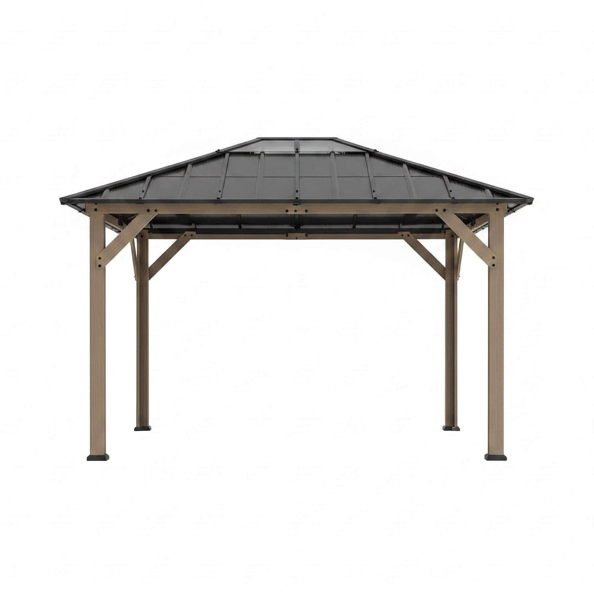 8x10ft Heavy-Duty Fir Wood Hardtop Gazebo with Galvanized Steel Roof