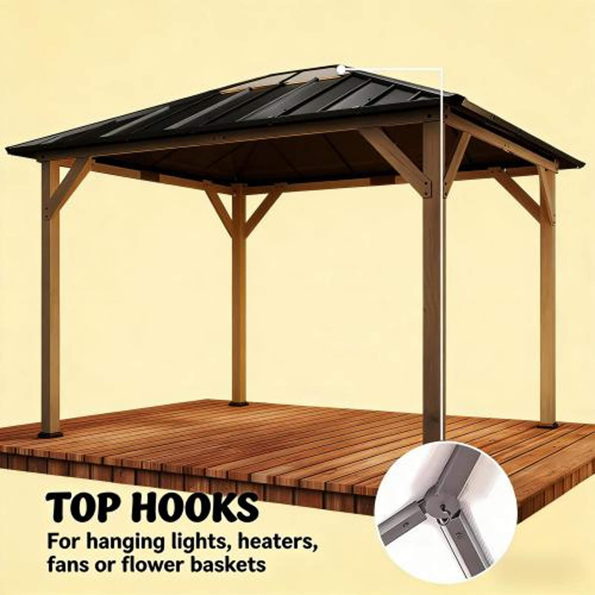 8x10ft Heavy-Duty Fir Wood Hardtop Gazebo with Galvanized Steel Roof