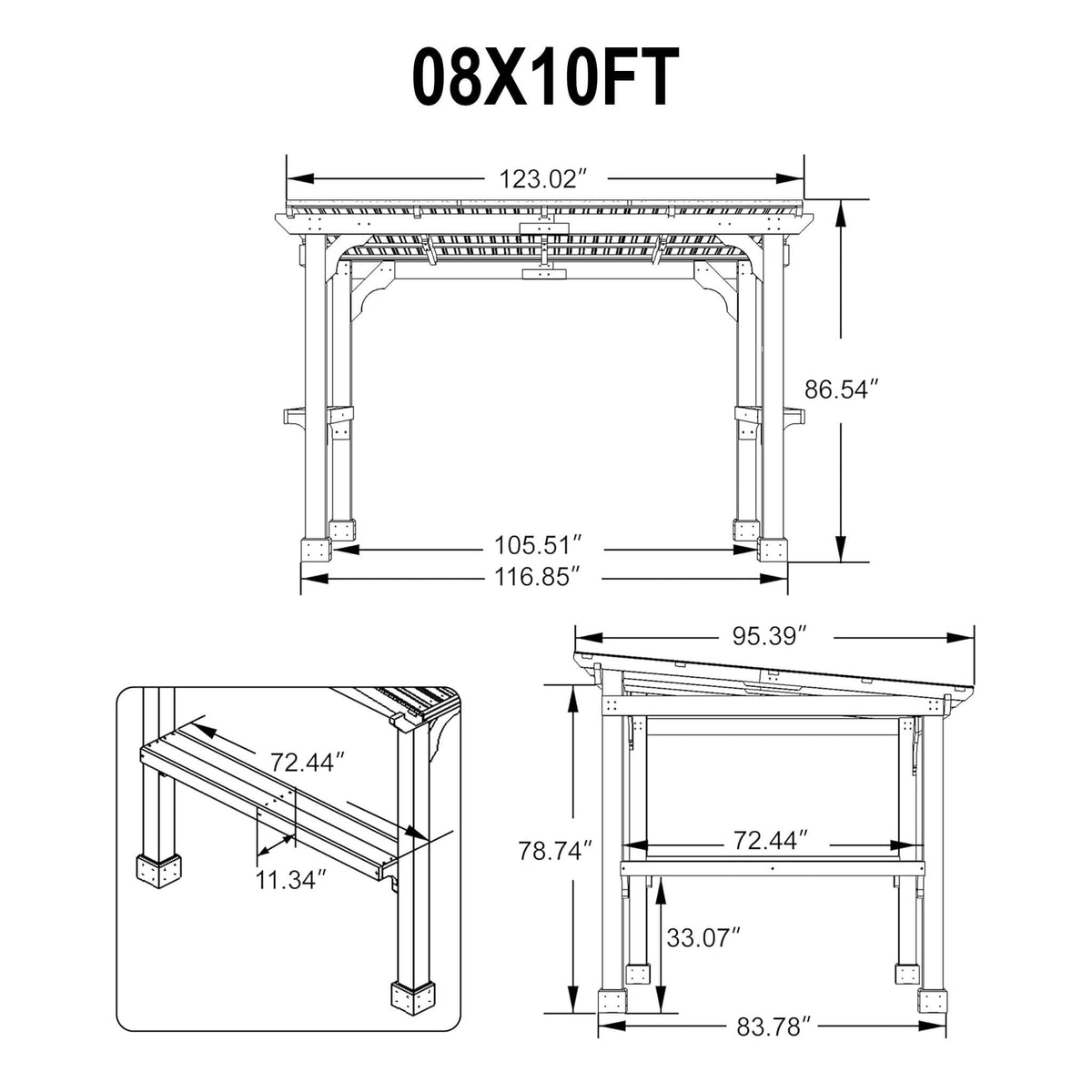 Heavy-Duty Wooden Grill Gazebo with Sloped Metal Roof