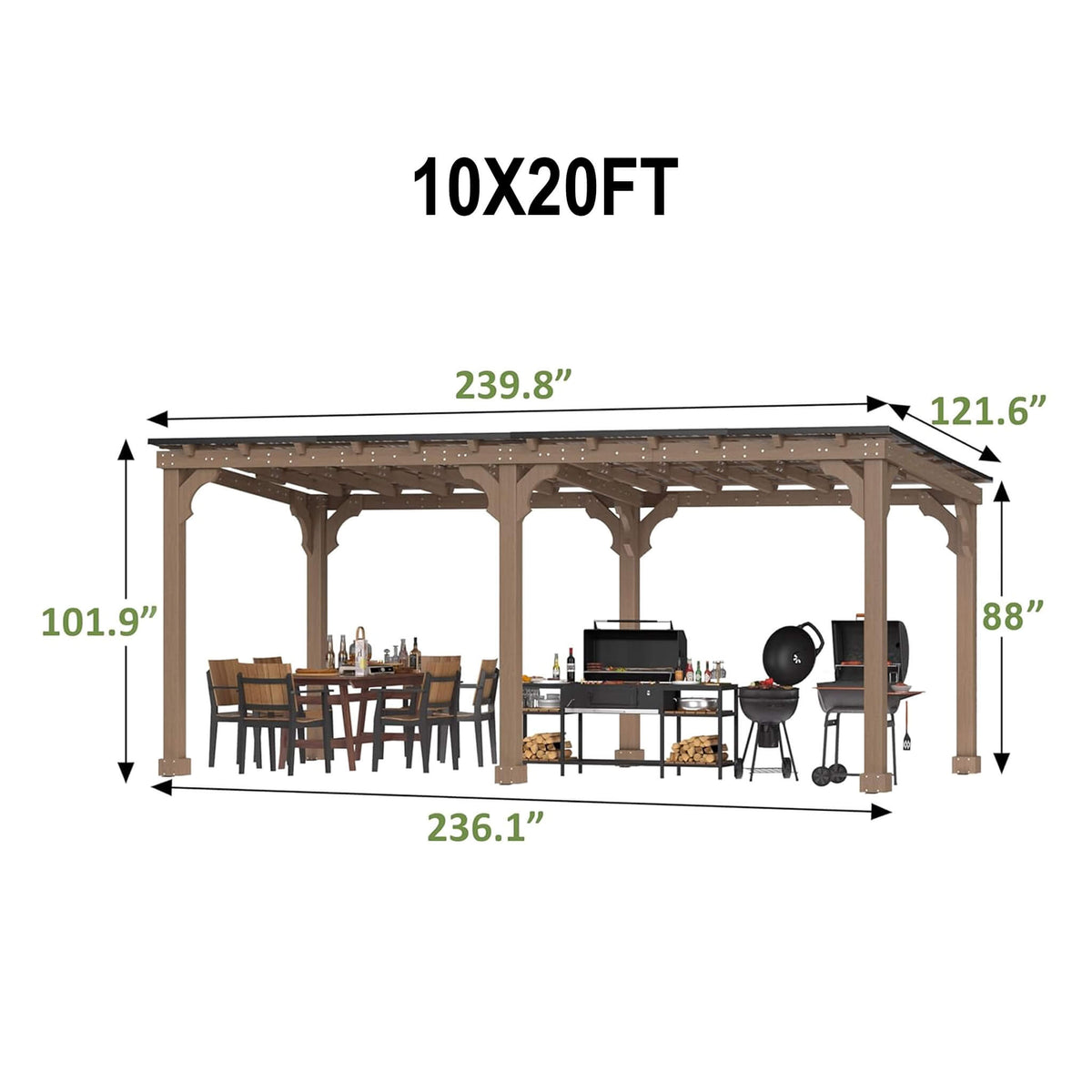 Heavy-Duty Wooden Grill Gazebo with Sloped Metal Roof