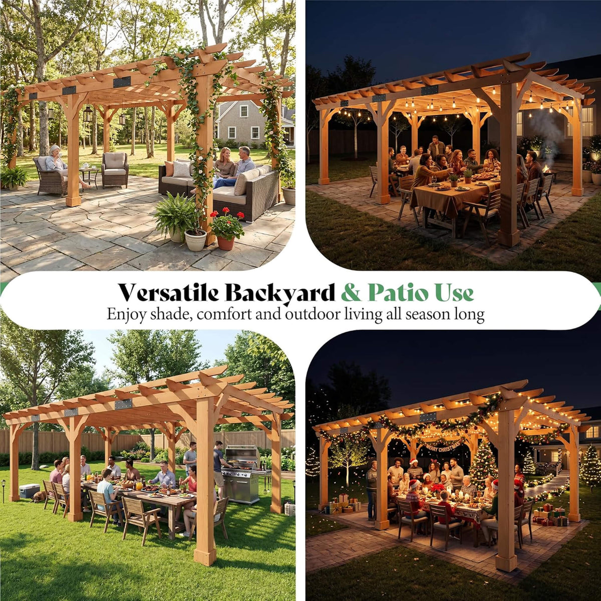 Large Outdoor Cedar Wood Pergola Kit with Slatted Roof
