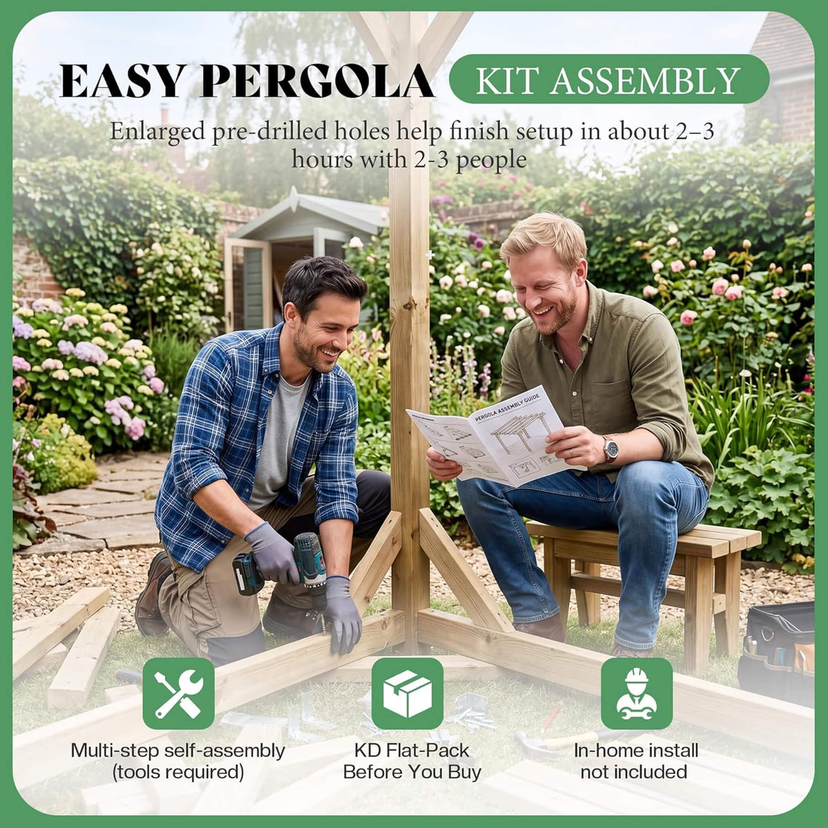 Large Outdoor Cedar Wood Pergola Kit with Slatted Roof