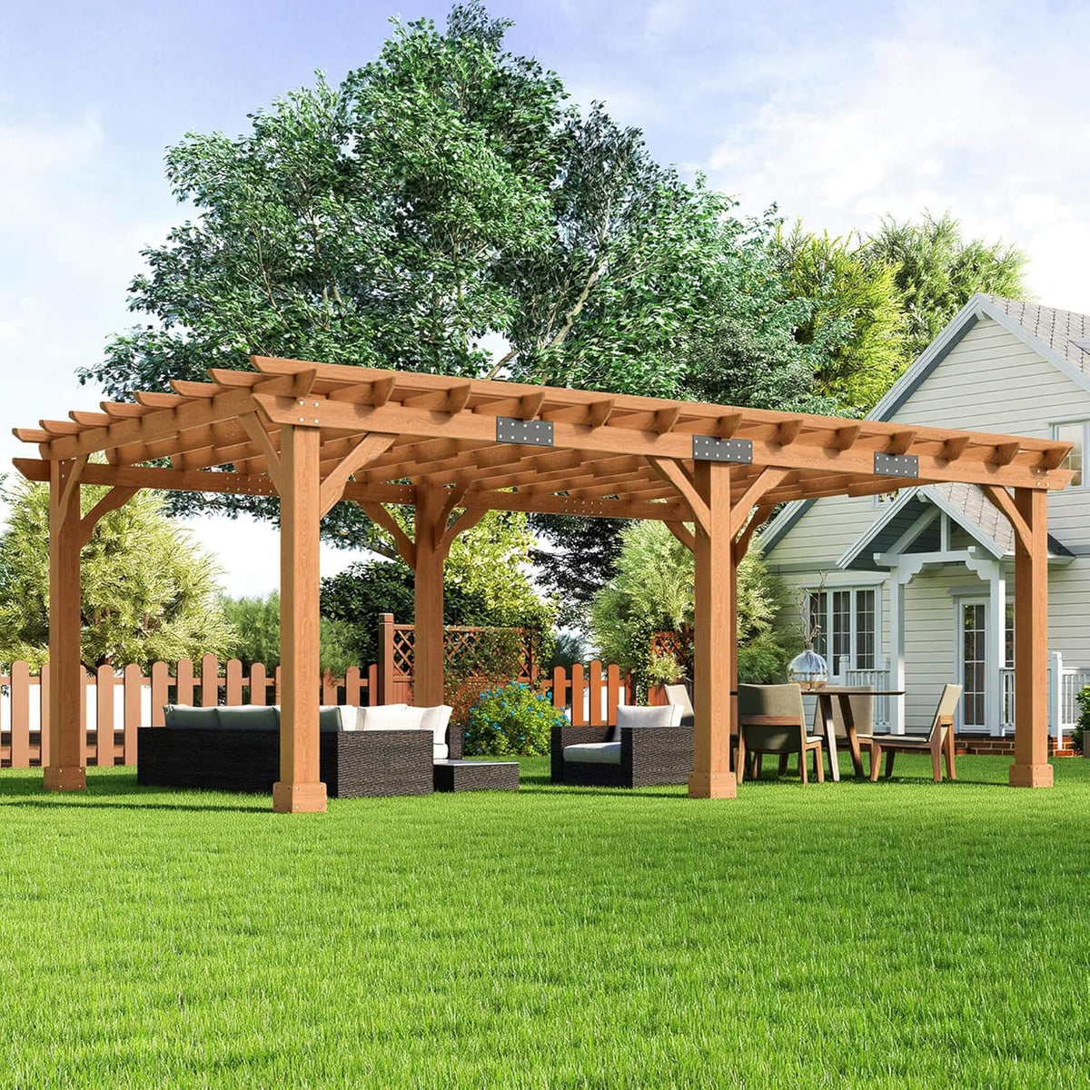 Large Outdoor Cedar Wood Pergola Kit with Slatted Roof