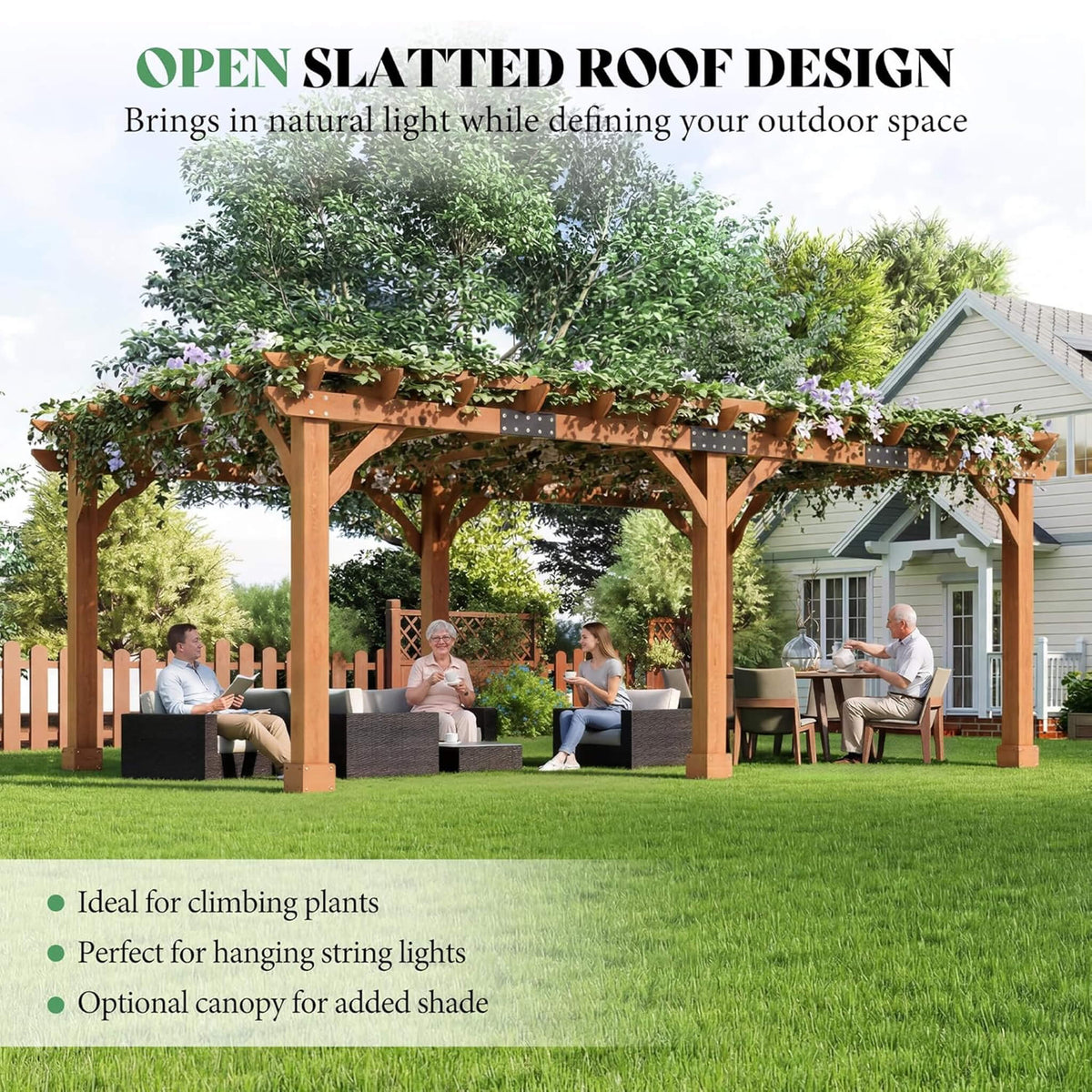 Large Outdoor Cedar Wood Pergola Kit with Slatted Roof