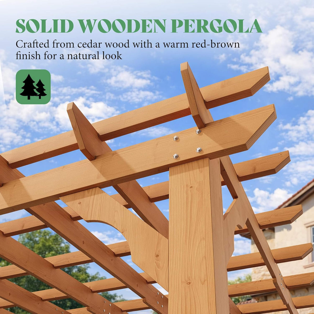 Large Outdoor Cedar Wood Pergola Kit with Slatted Roof