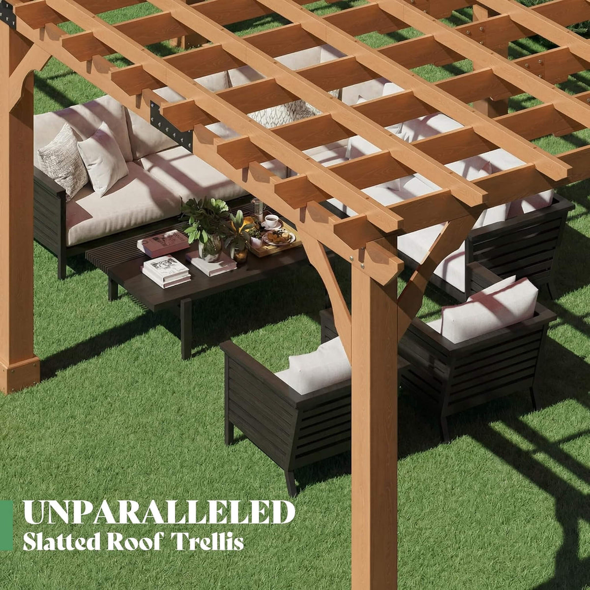 Large Outdoor Cedar Wood Pergola Kit with Slatted Roof
