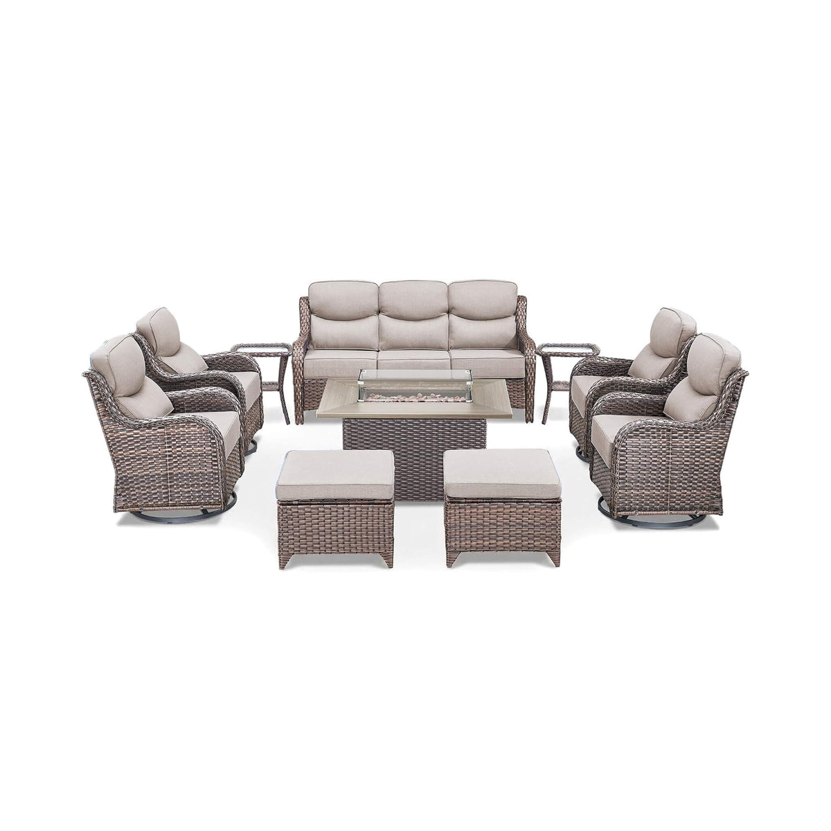 Alora Luxury 10-Piece All-Weather Outdoor Patio Furniture Set with Fire Pit Table